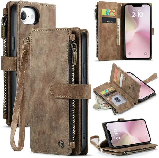 CaseMe C30 Apple iPhone 16e Hoesje Pasjeshouder Book Case Bruin afbeelding 2
