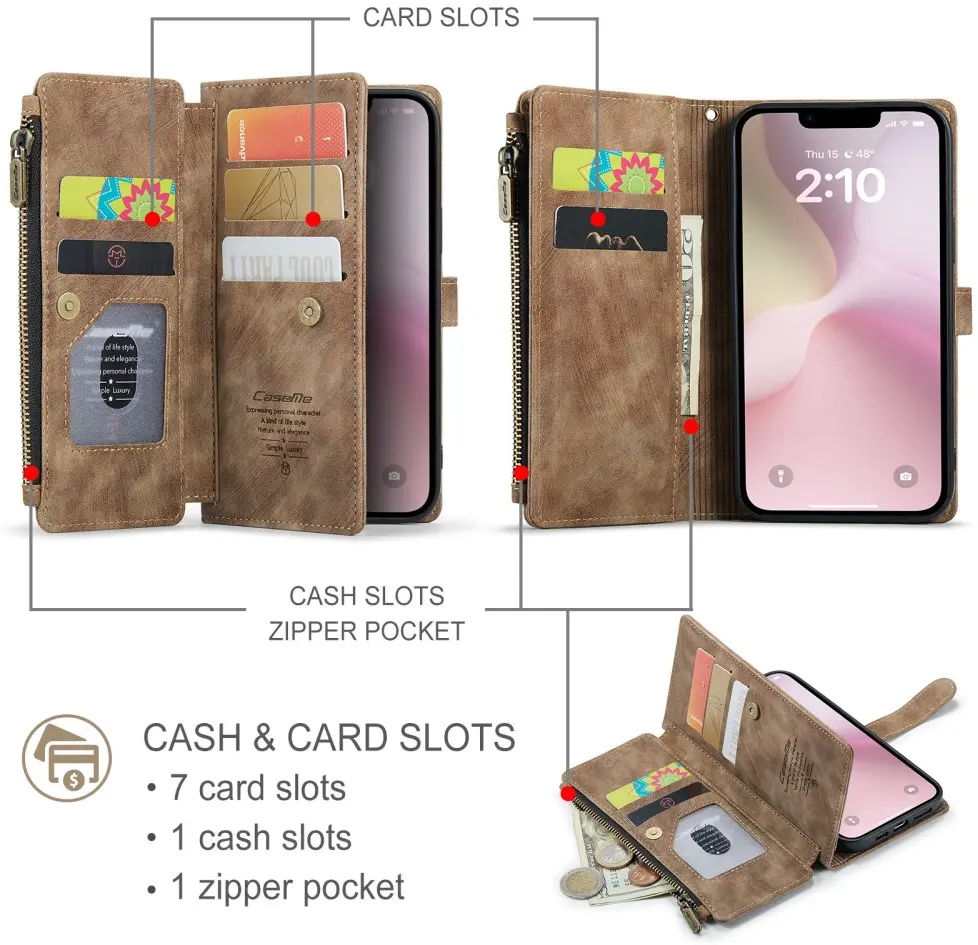 CaseMe C30 Apple iPhone 16e Hoesje Pasjeshouder Book Case Bruin afbeelding 4
