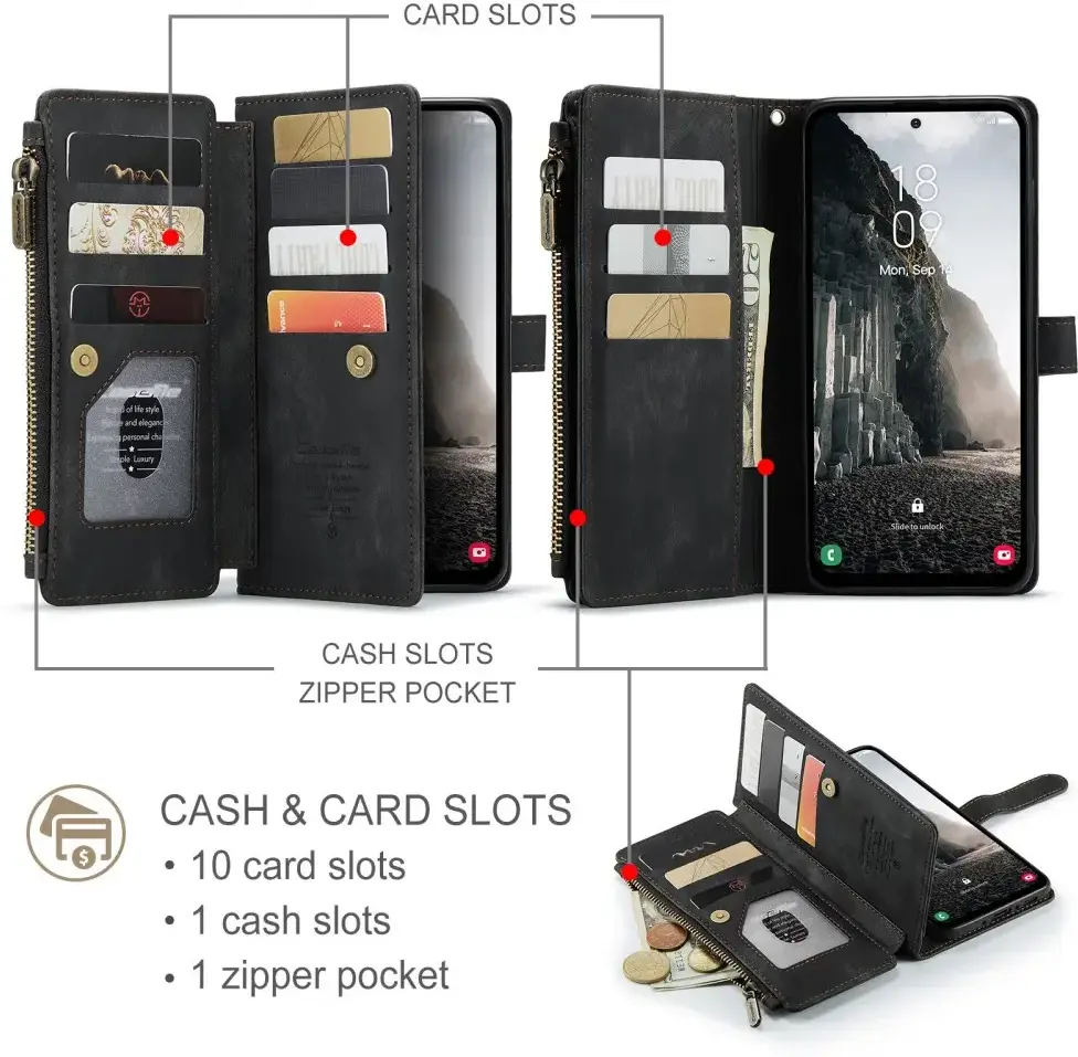 CaseMe C30 Samsung Galaxy A56 Hoesje Pasjeshouder Book Case Zwart afbeelding 5