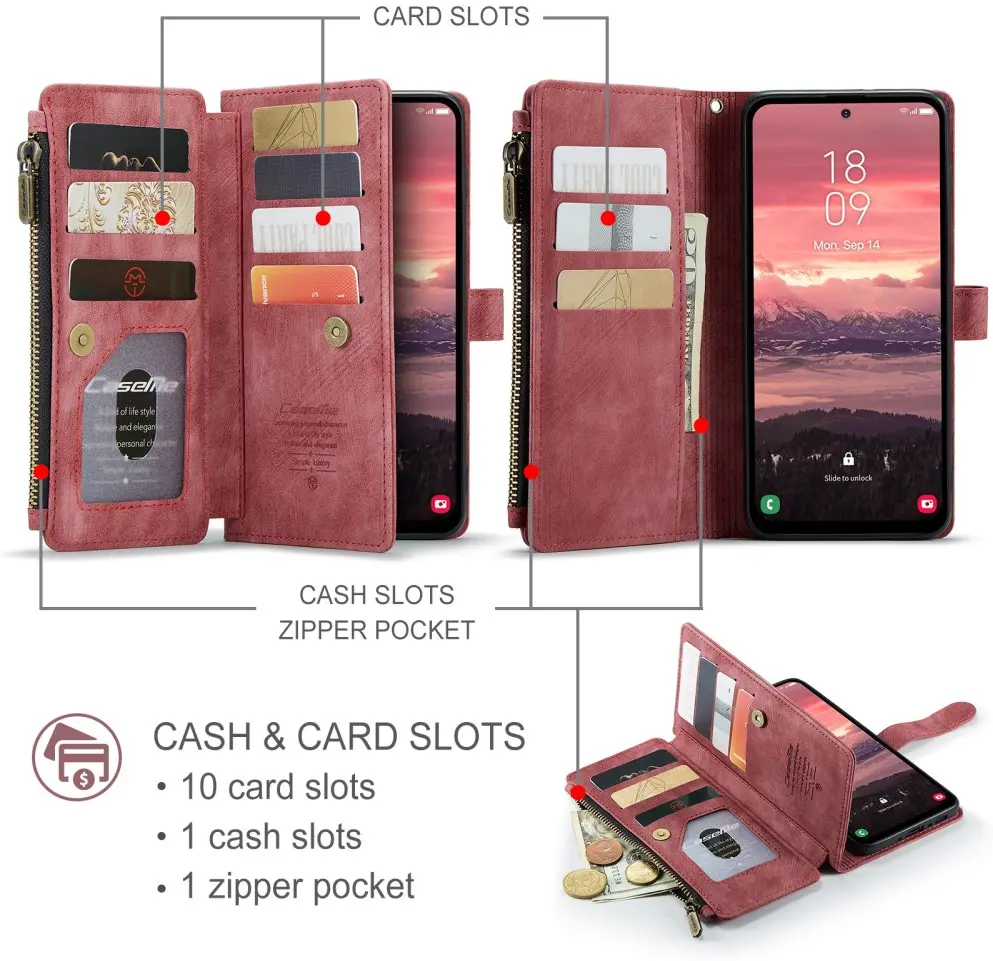 CaseMe C30 Samsung Galaxy A36 Hoesje Pasjeshouder Book Case Rood afbeelding 3