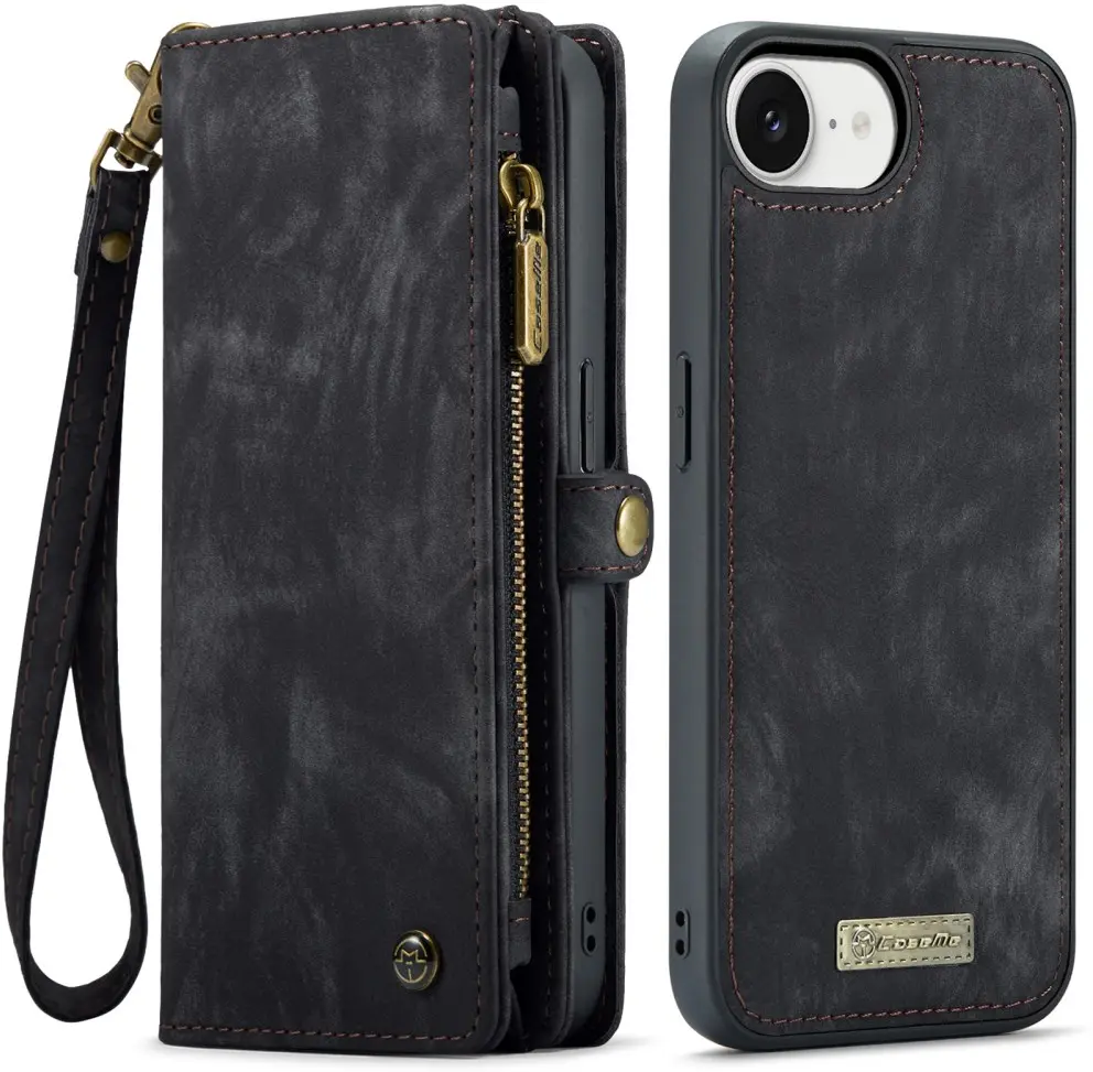 CaseMe 008 Apple iPhone 17e / 16e Hoesje 2-in-1 Book Case en Back Cover Zwart afbeelding 1