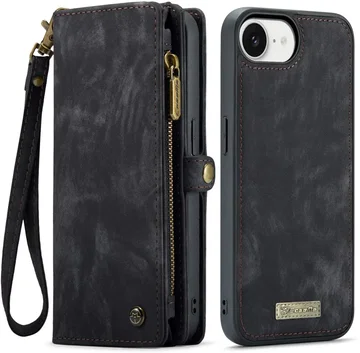 CaseMe 008 Apple iPhone 17e / 16e Hoesje 2-in-1 Book Case en Back Cover Zwart