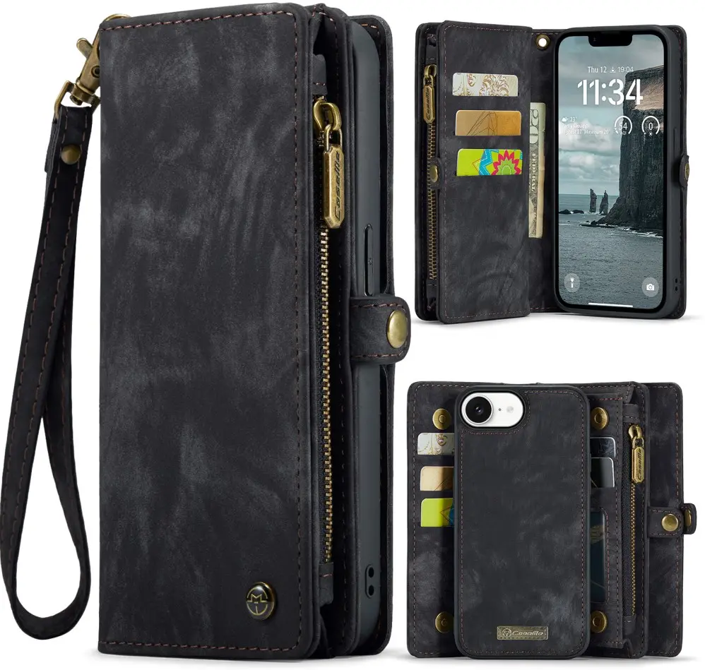 CaseMe 008 Apple iPhone 17e / 16e Hoesje 2-in-1 Book Case en Back Cover Zwart afbeelding 2