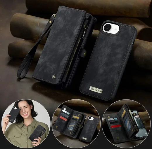 CaseMe 008 Apple iPhone 17e / 16e Hoesje 2-in-1 Book Case en Back Cover Zwart afbeelding 6