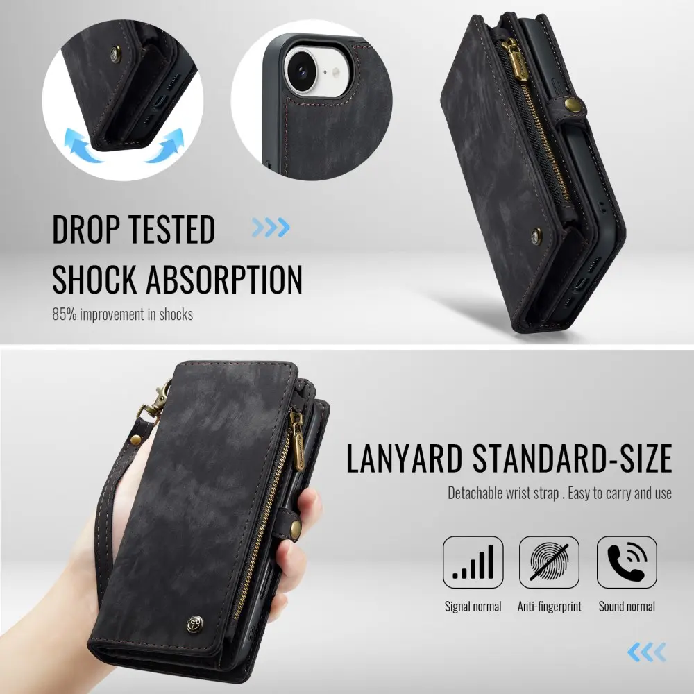 CaseMe 008 Apple iPhone 17e / 16e Hoesje 2-in-1 Book Case en Back Cover Zwart afbeelding 7