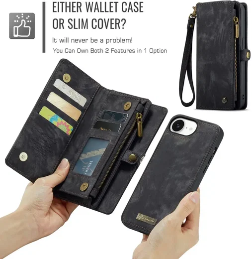 CaseMe 008 Apple iPhone 17e / 16e Hoesje 2-in-1 Book Case en Back Cover Zwart afbeelding 8