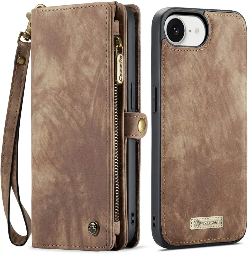CaseMe 008 Apple iPhone 17e / 16e Hoesje 2-in-1 Book Case en Back Cover Bruin afbeelding 1