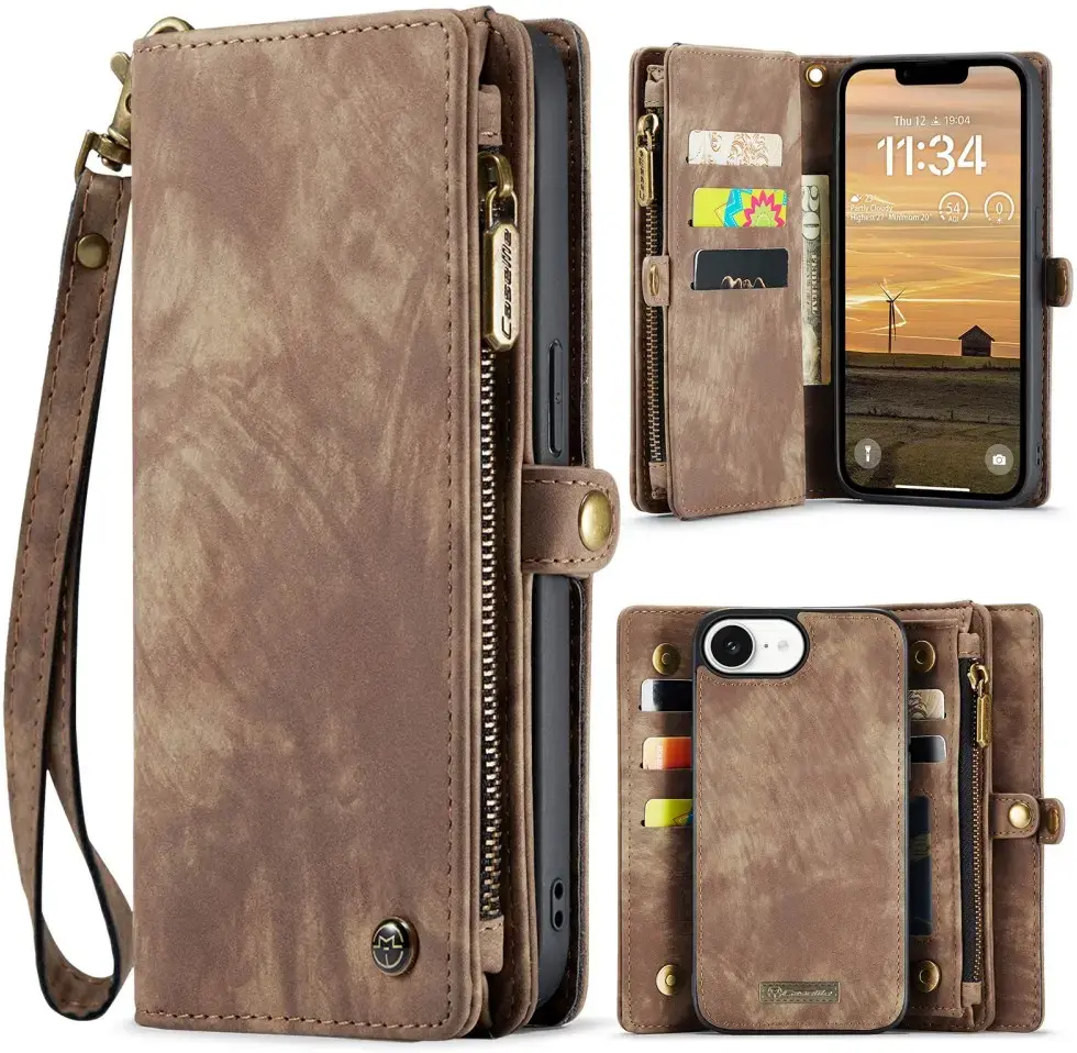 CaseMe 008 Apple iPhone 17e / 16e Hoesje 2-in-1 Book Case en Back Cover Bruin afbeelding 2