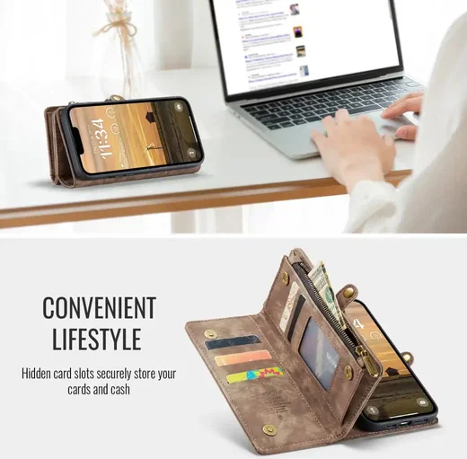 CaseMe 008 Apple iPhone 17e / 16e Hoesje 2-in-1 Book Case en Back Cover Bruin afbeelding 4