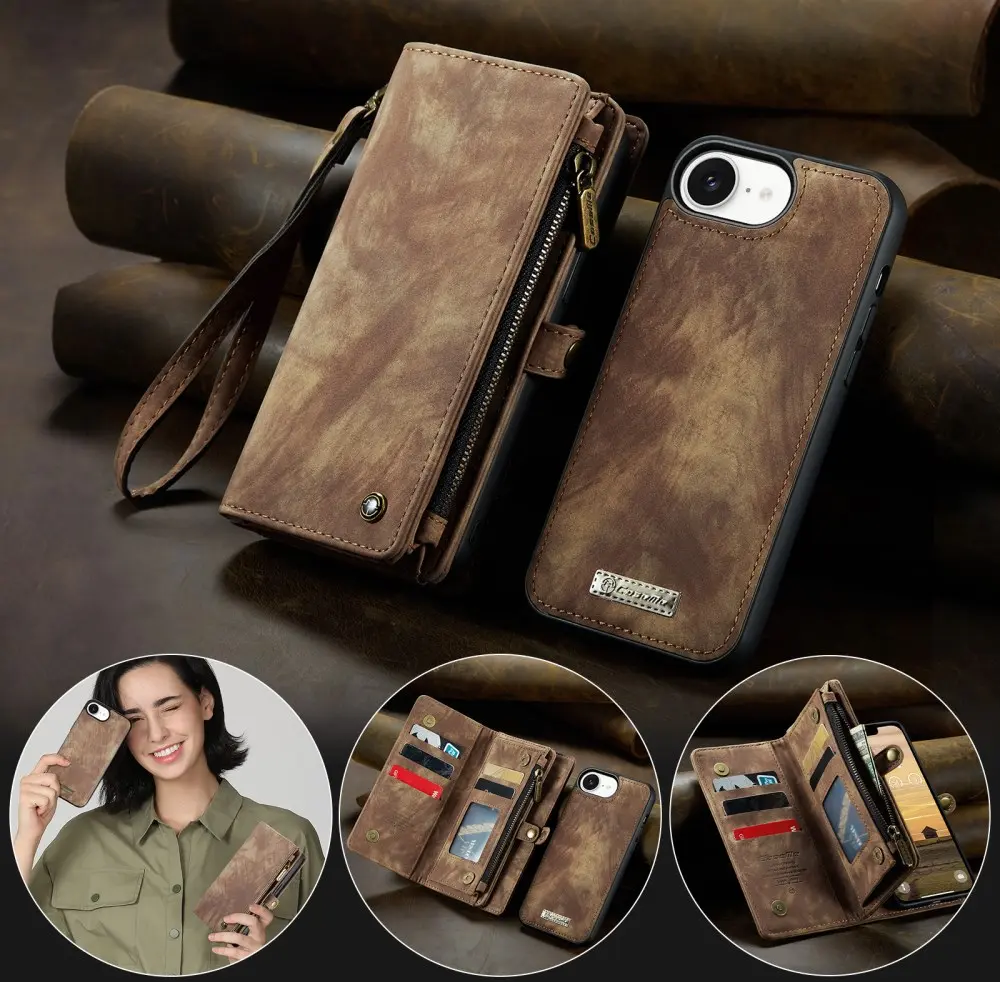 CaseMe 008 Apple iPhone 17e / 16e Hoesje 2-in-1 Book Case en Back Cover Bruin afbeelding 6