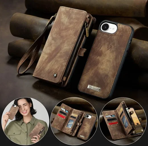 CaseMe 008 Apple iPhone 17e / 16e Hoesje 2-in-1 Book Case en Back Cover Bruin afbeelding 6