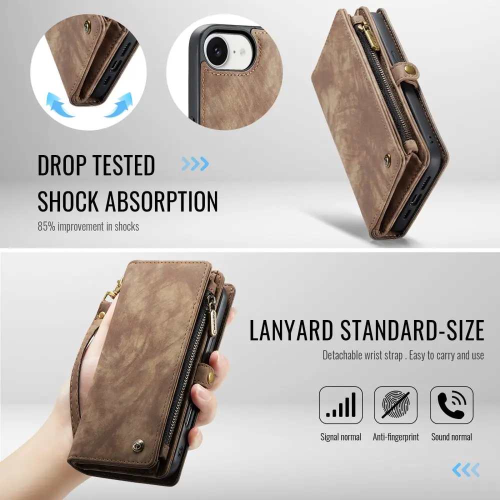 CaseMe 008 Apple iPhone 17e / 16e Hoesje 2-in-1 Book Case en Back Cover Bruin afbeelding 7