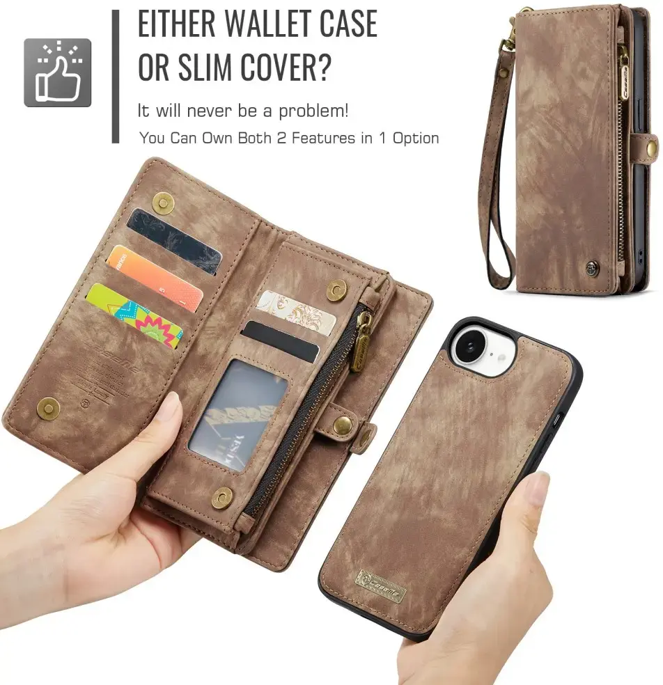 CaseMe 008 Apple iPhone 17e / 16e Hoesje 2-in-1 Book Case en Back Cover Bruin afbeelding 8