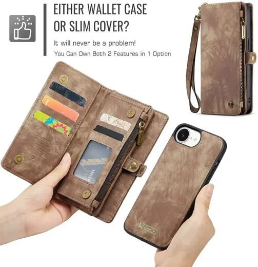CaseMe 008 Apple iPhone 17e / 16e Hoesje 2-in-1 Book Case en Back Cover Bruin afbeelding 8