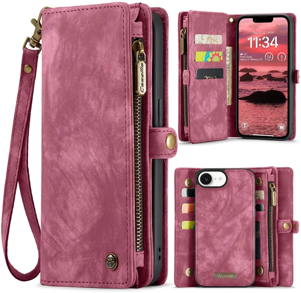 CaseMe 008 Apple iPhone 17e / 16e Hoesje 2-in-1 Book Case en Back Cover Rood afbeelding 2