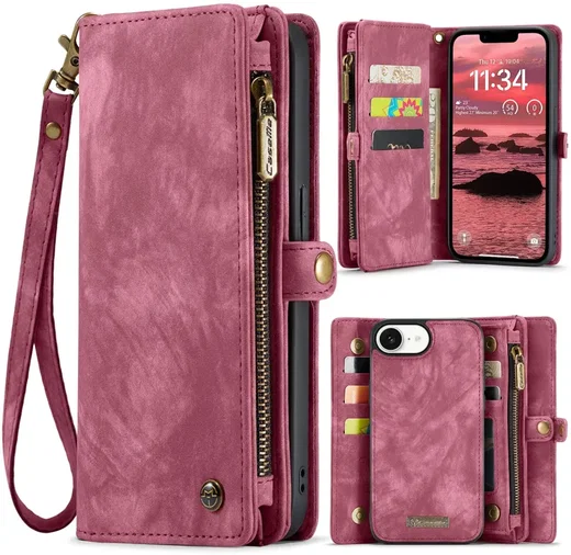 CaseMe 008 Apple iPhone 17e / 16e Hoesje 2-in-1 Book Case en Back Cover Rood afbeelding 2