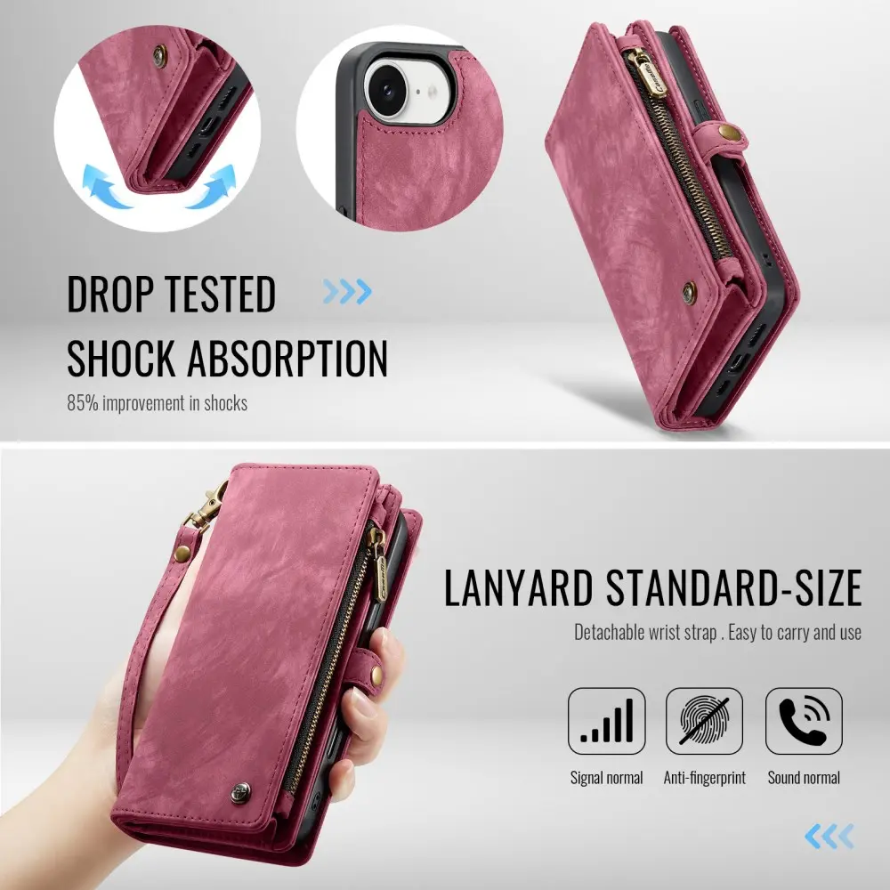 CaseMe 008 Apple iPhone 17e / 16e Hoesje 2-in-1 Book Case en Back Cover Rood afbeelding 7