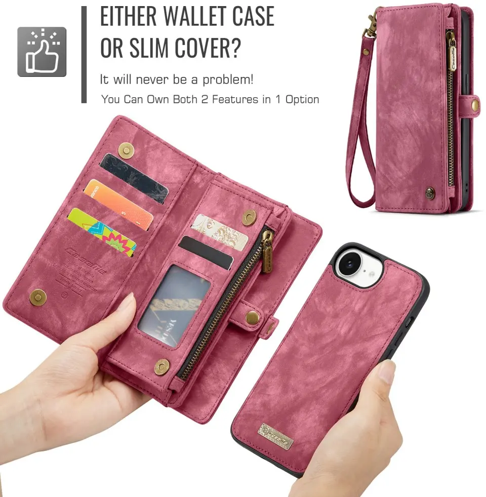 CaseMe 008 Apple iPhone 17e / 16e Hoesje 2-in-1 Book Case en Back Cover Rood afbeelding 8