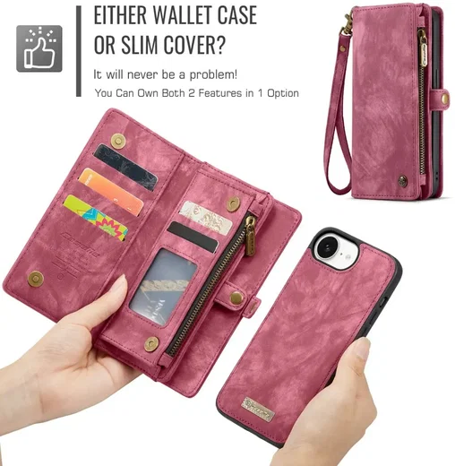 CaseMe 008 Apple iPhone 17e / 16e Hoesje 2-in-1 Book Case en Back Cover Rood afbeelding 8