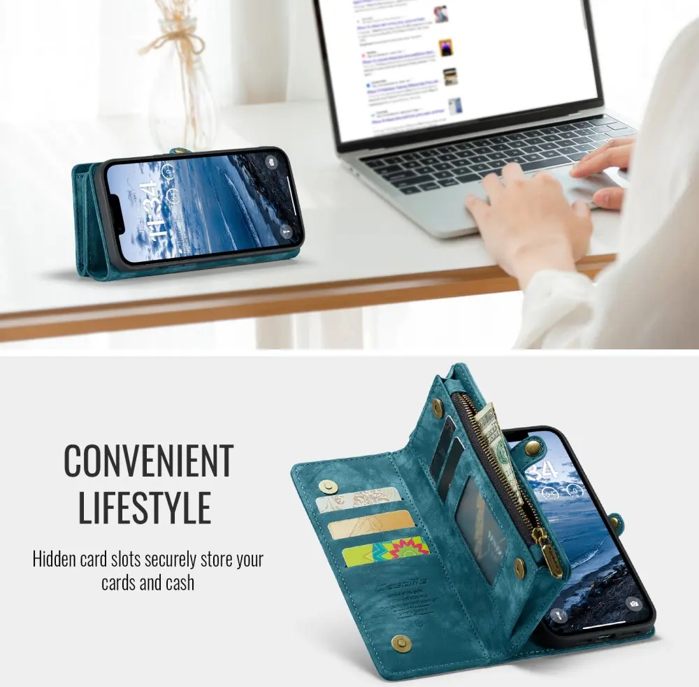 CaseMe 008 Apple iPhone 17e / 16e Hoesje 2-in-1 Book Case en Back Cover Blauw afbeelding 4