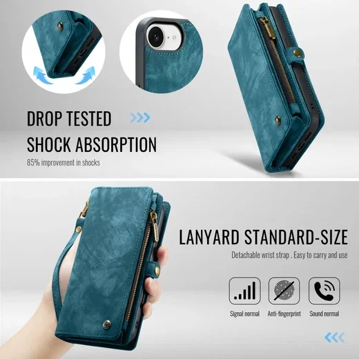 CaseMe 008 Apple iPhone 17e / 16e Hoesje 2-in-1 Book Case en Back Cover Blauw afbeelding 7