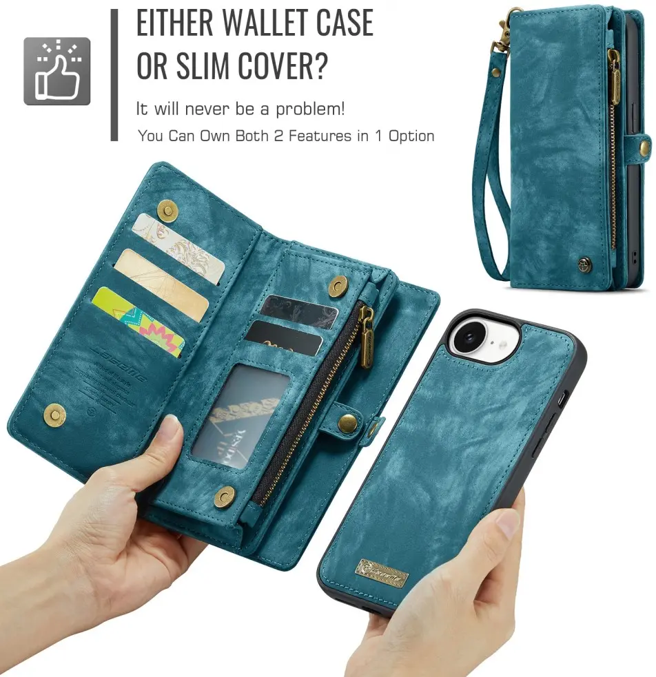 CaseMe 008 Apple iPhone 17e / 16e Hoesje 2-in-1 Book Case en Back Cover Blauw afbeelding 8