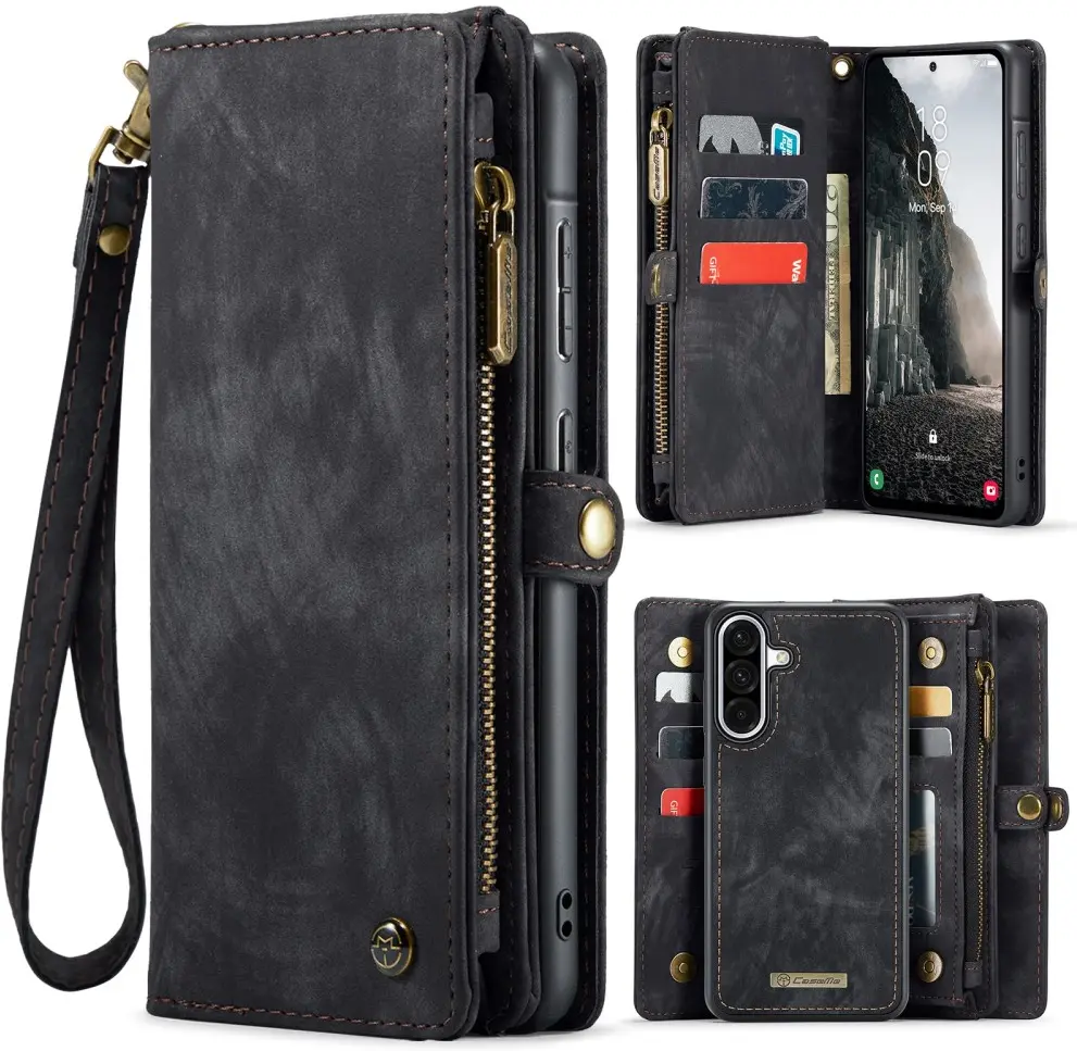 CaseMe 008 Samsung Galaxy A56 Hoesje 2-in-1 Book Case en Back Cover Zwart afbeelding 2