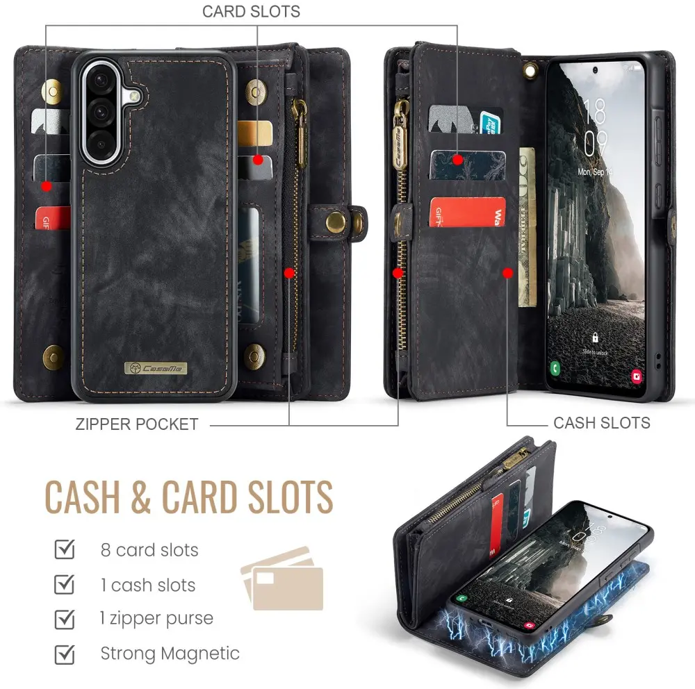 CaseMe 008 Samsung Galaxy A56 Hoesje 2-in-1 Book Case en Back Cover Zwart afbeelding 3