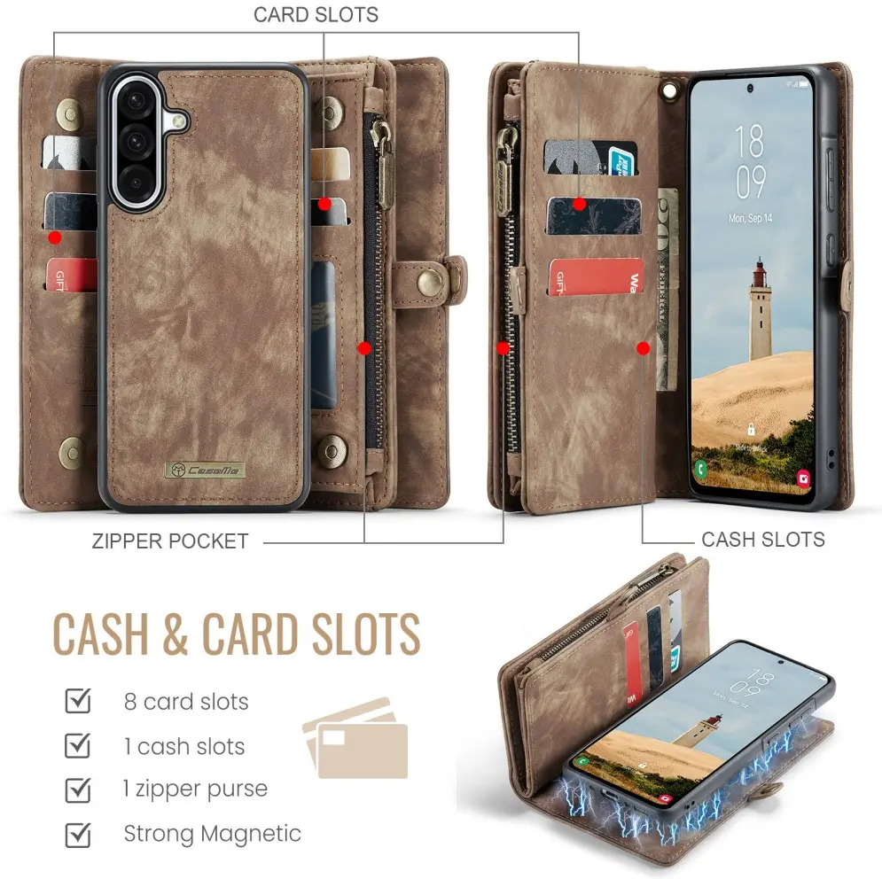 CaseMe 008 Samsung Galaxy A56 Hoesje 2-in-1 Book Case en Back Cover Bruin afbeelding 3