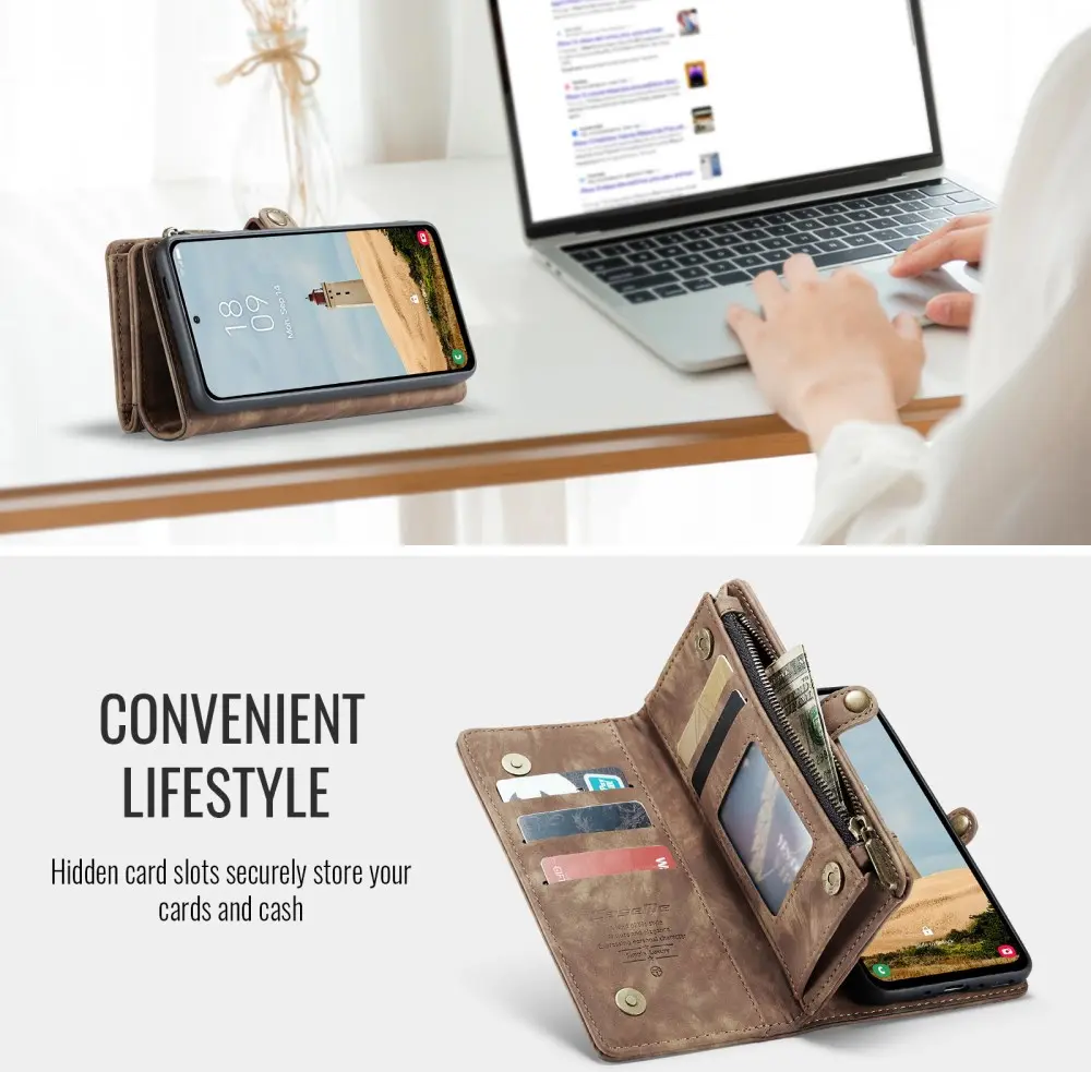 CaseMe 008 Samsung Galaxy A56 Hoesje 2-in-1 Book Case en Back Cover Bruin afbeelding 6