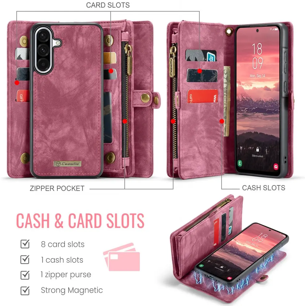 CaseMe 008 Samsung Galaxy A56 Hoesje 2-in-1 Book Case en Back Cover Rood afbeelding 3