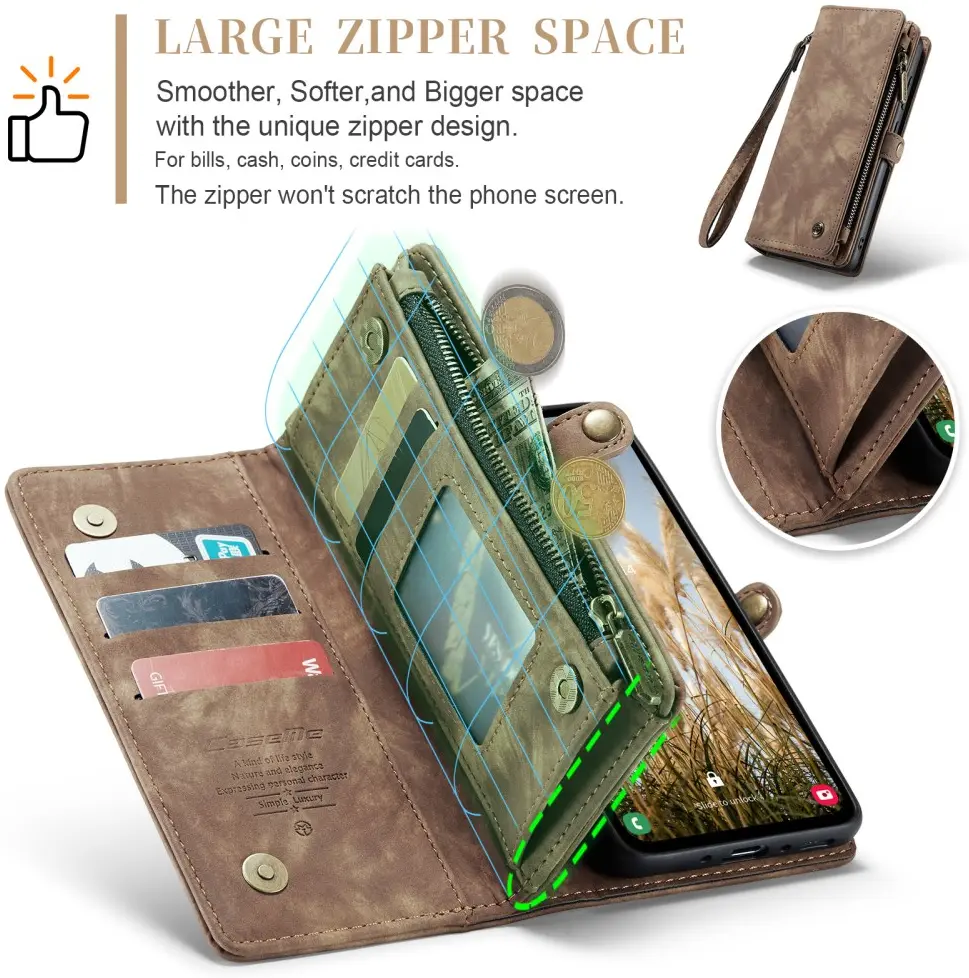 CaseMe 008 Samsung Galaxy A36 Hoesje 2-in-1 Book Case en Back Cover Bruin afbeelding 3