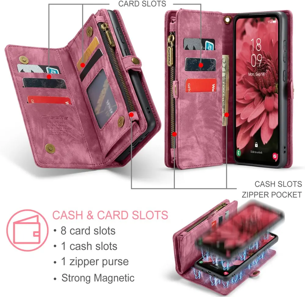 CaseMe 008 Samsung Galaxy A36 Hoesje 2-in-1 Book Case en Back Cover Rood afbeelding 6