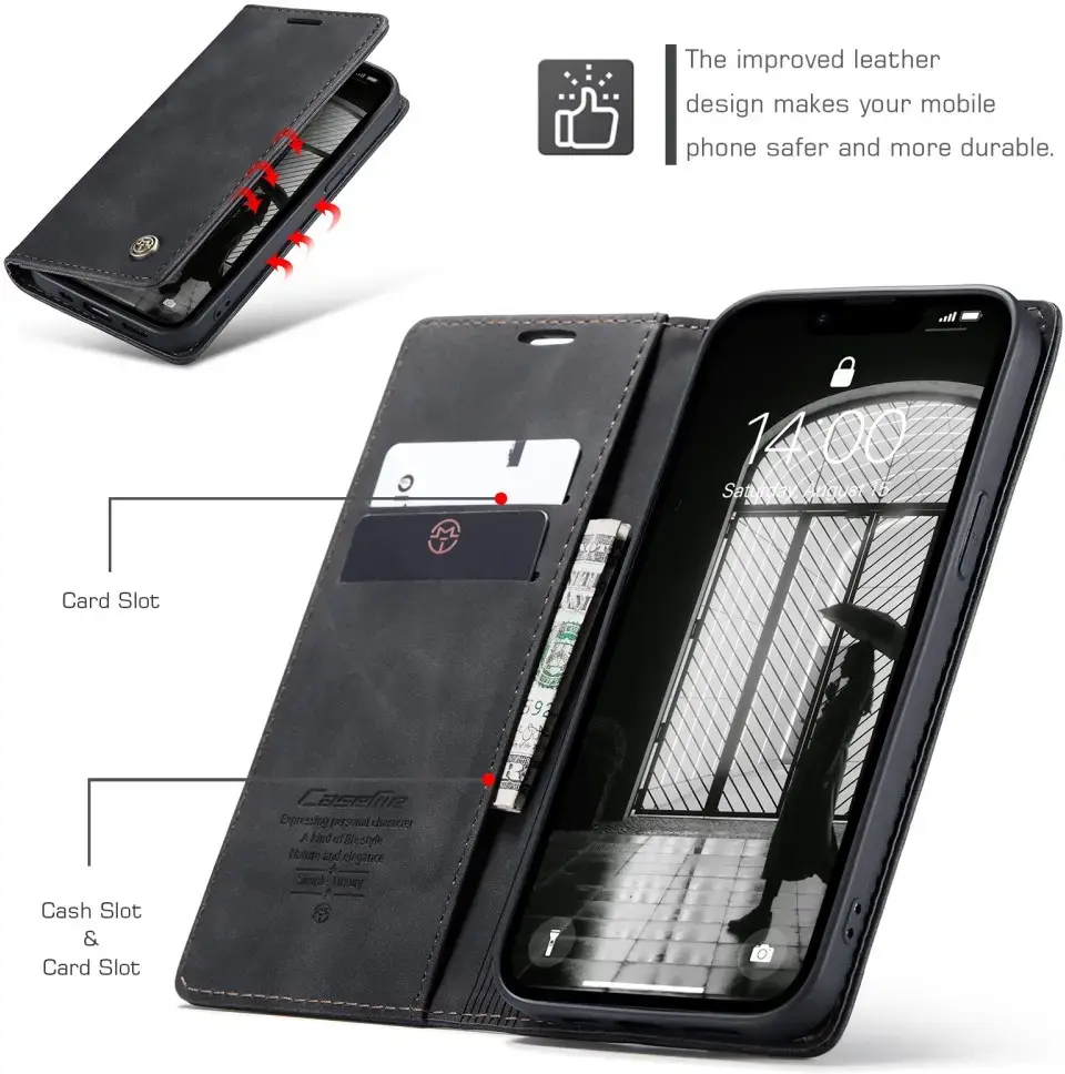 CaseMe 013 Apple iPhone 17e / 16e Hoesje Book Case met Standaard Zwart afbeelding 3