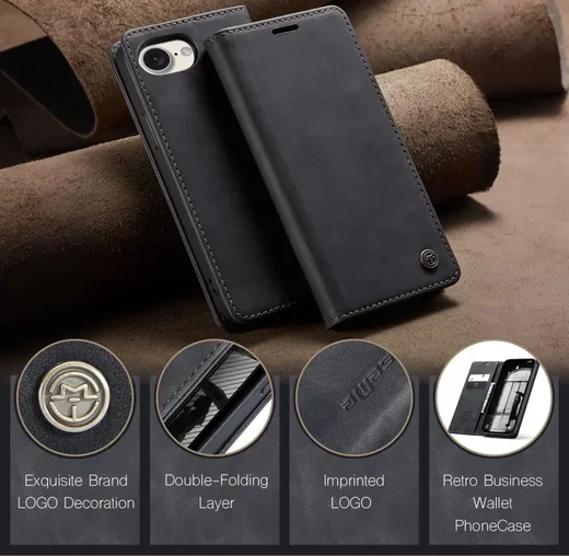 CaseMe 013 Apple iPhone 17e / 16e Hoesje Book Case met Standaard Zwart afbeelding 5