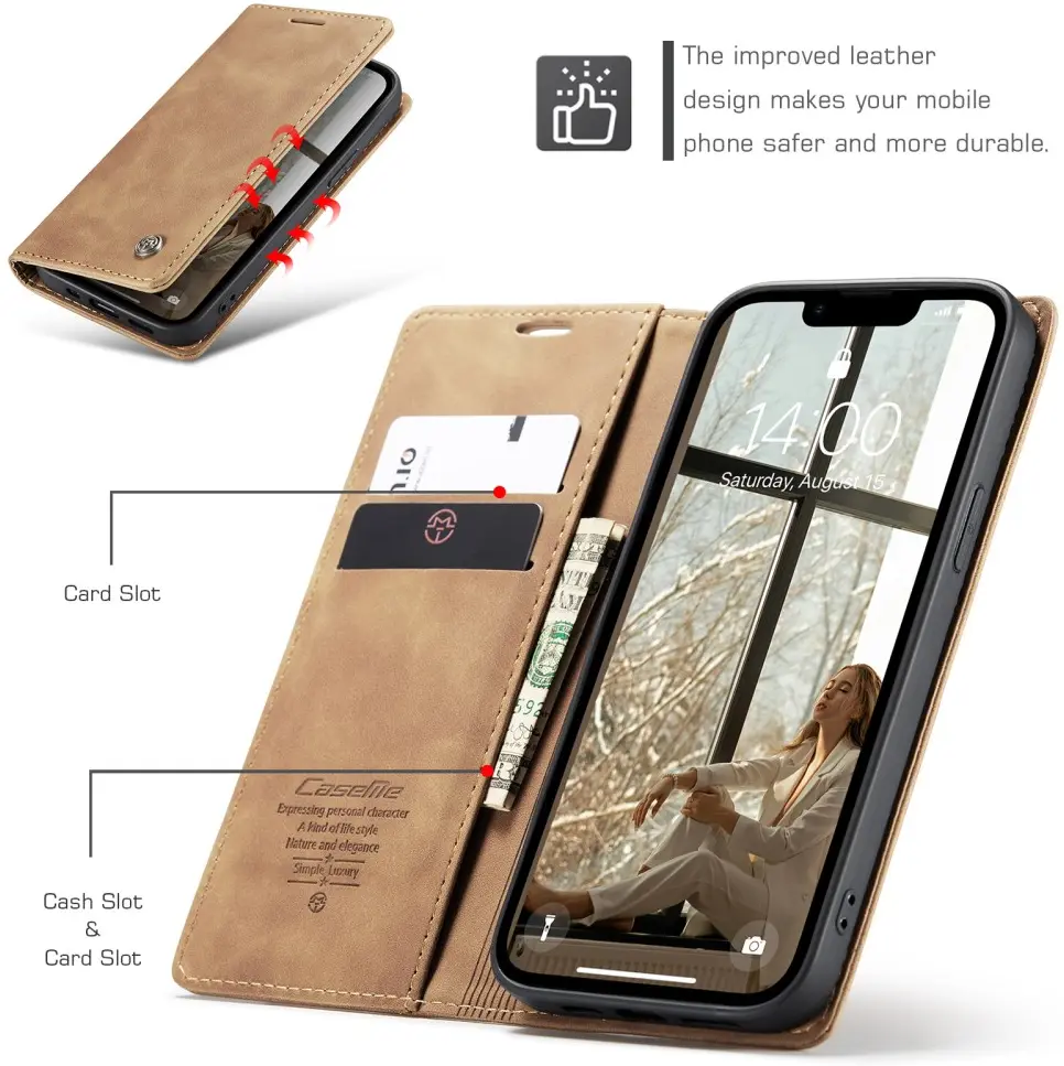 CaseMe 013 Apple iPhone 17e / 16e Hoesje Book Case met Standaard Bruin afbeelding 3