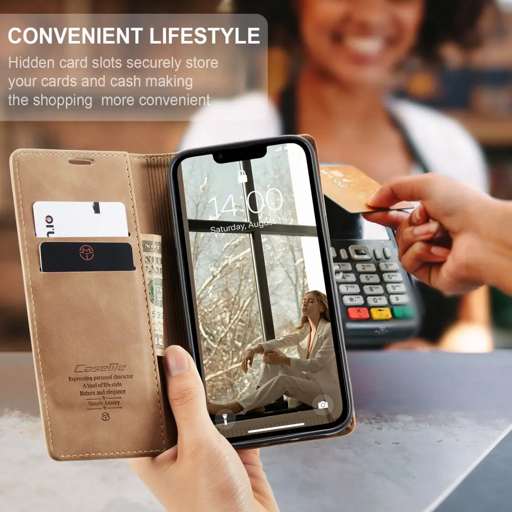 CaseMe 013 Apple iPhone 17e / 16e Hoesje Book Case met Standaard Bruin afbeelding 4