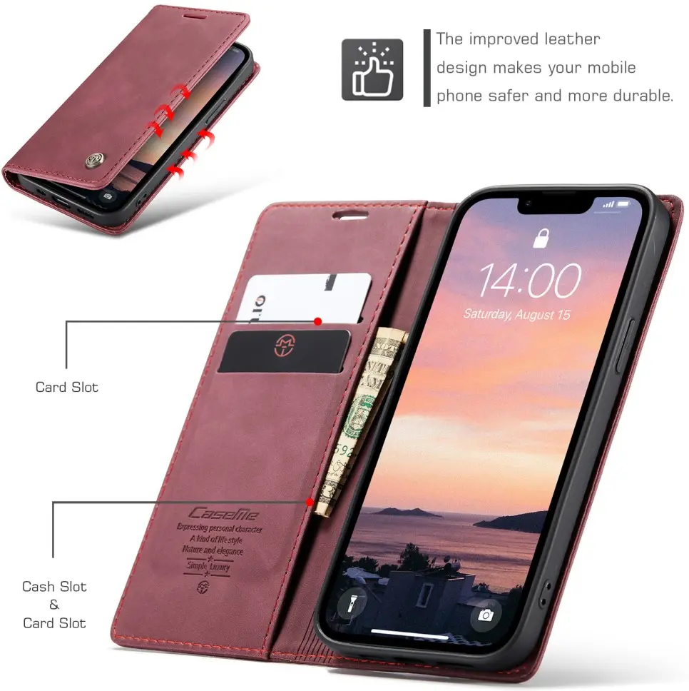 CaseMe 013 Apple iPhone 17e / 16e Hoesje Book Case met Standaard Rood afbeelding 3
