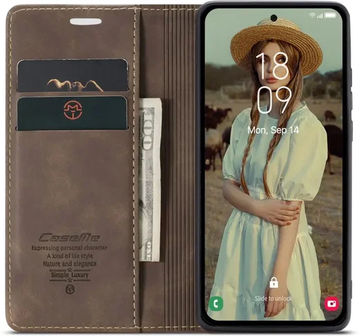 CaseMe 013 Samsung Galaxy A56 Hoesje Book Case met Standaard Bruin afbeelding 1
