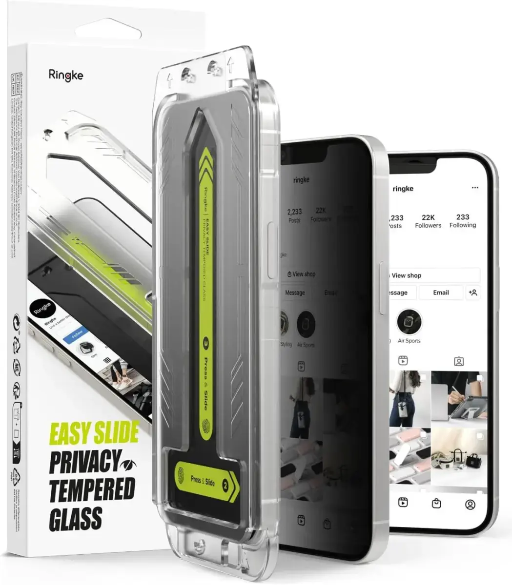 Ringke Easy Slide Privacy iPhone 16e/14/13/13 Pro Screen Protector Jig 2-Pack afbeelding 1