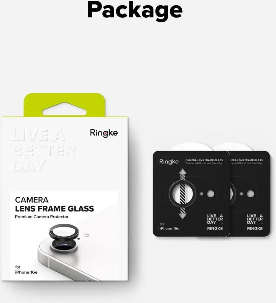 Ringke Frame Glass Apple iPhone 17e / 16e Camera Protector Zwart (2-Pack) afbeelding 9