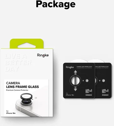 Ringke Frame Glass Apple iPhone 17e / 16e Camera Protector Zwart (2-Pack) afbeelding 9