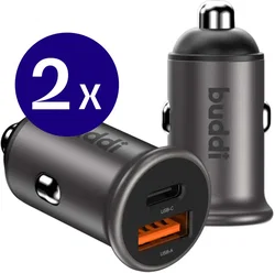 Buddi Power 45W Autolader USB-A + C Poort met Snelladen Duo Pack Grijs afbeelding
