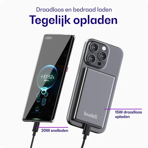 Buddi Connect 10.000 mAh MagSafe Powerbank Duo Pack Zwart 20W afbeelding 10