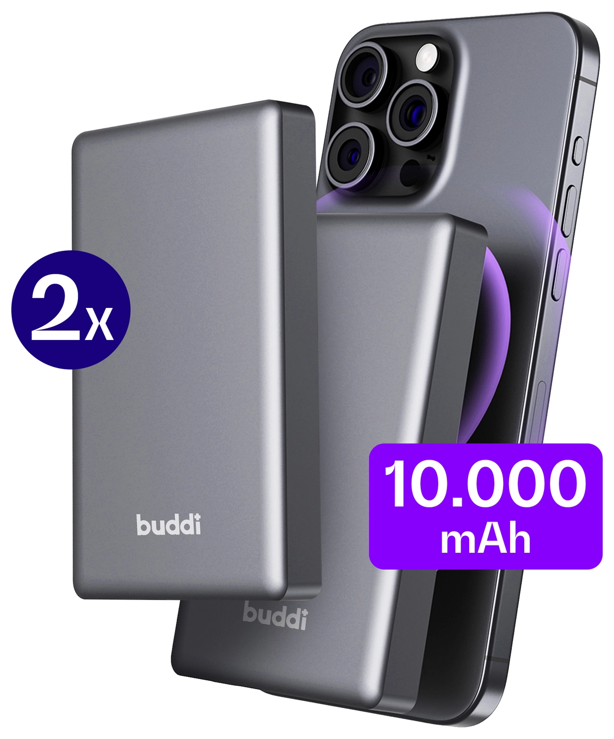 Buddi Connect 10.000 mAh MagSafe Powerbank Duo Pack Zwart 20W afbeelding 1