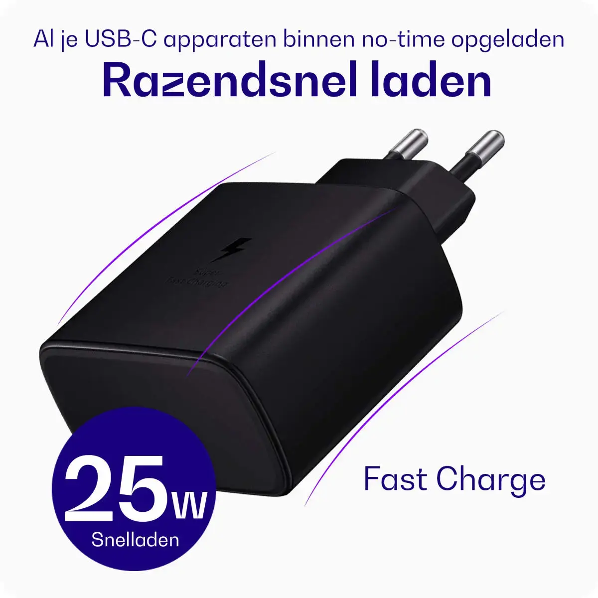 Originele Samsung 25W Power Adapter met Buddi Flex USB-C Kabel 2M Zwart afbeelding 2