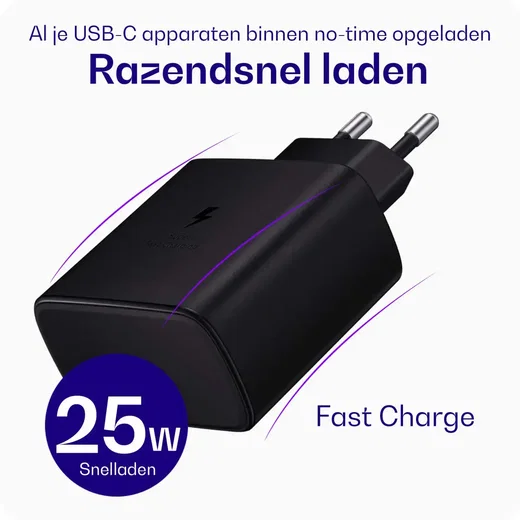 Originele Samsung 25W Power Adapter met Buddi Flex USB-C Kabel 2M Zwart afbeelding 2