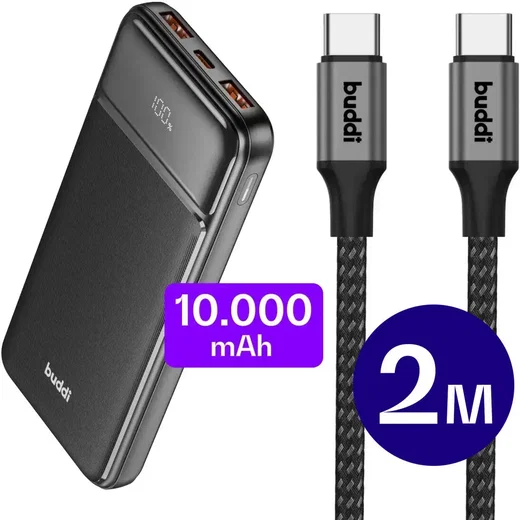 Buddi Boost 10.000 mAh Powerbank 22.5W met Buddi Flex USB-C Kabel 2M afbeelding 1