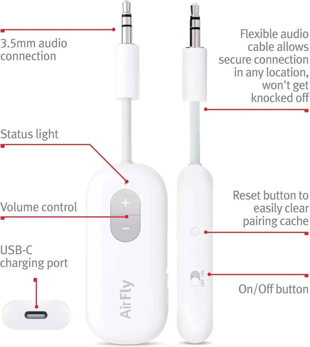 Twelve South AirFly SE Wireless Bluetooth Transmitter/Receiver 3.5mm Jack Wit afbeelding 6