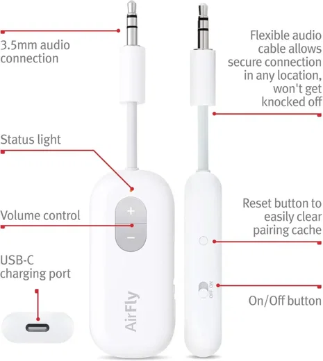 Twelve South AirFly SE Wireless Bluetooth Transmitter/Receiver 3.5mm Jack Wit afbeelding 6